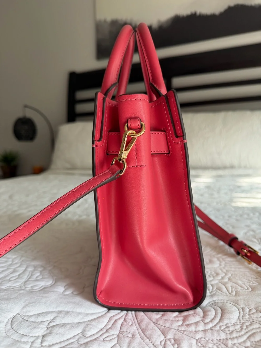 Michael Kors Hamilton Small Patchwork Satchel Gold Charm Light Berry Leather